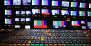 Colorful monitors in a production studio